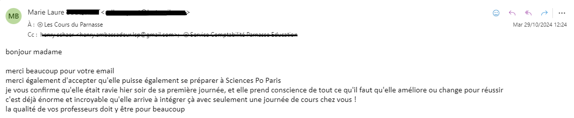 Maman d'Adèle, élève Sciences Po et IEP 2024